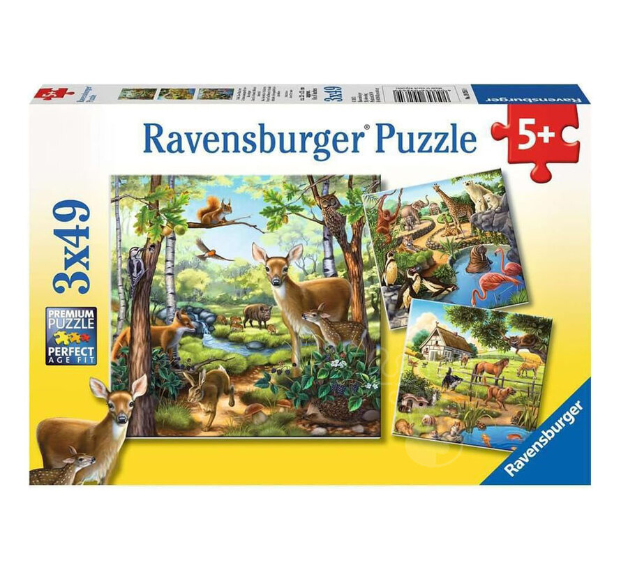 Ravensburger Forest/Zoo/Domestic Anim. Puzzle 3 x 49pcs
