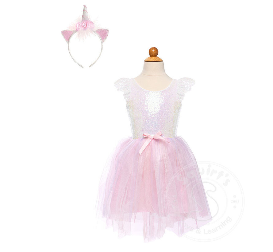 Great Pretenders Dreamy Unicorn Dress Iridescent/Pink with Headband  (Size 5-6)