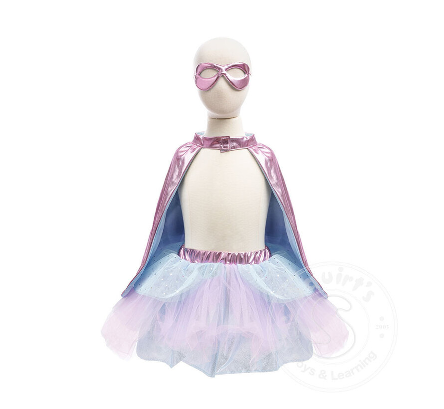Great Pretenders Super-Duper Tutu/Cape/Mask, Metallic Pink/Light Blue, Size 4-6