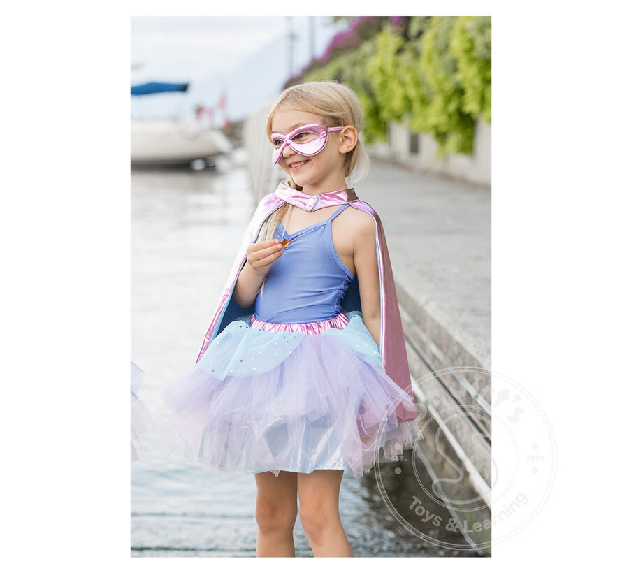Great Pretenders Super-Duper Tutu/Cape/Mask, Metallic Pink/Light Blue, Size 4-6