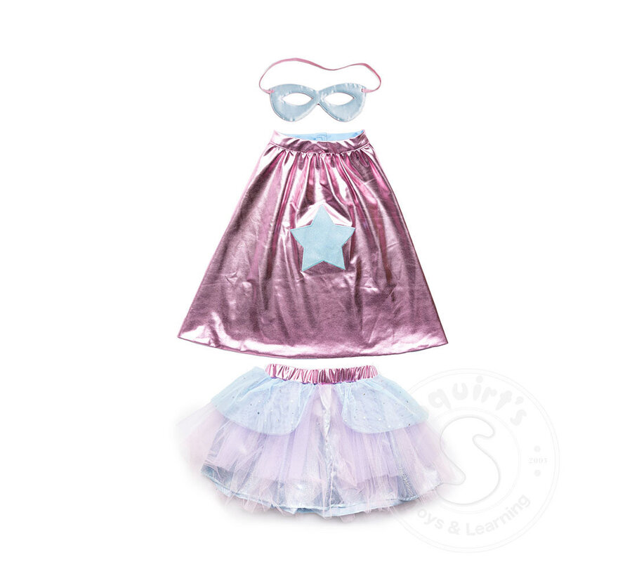 Great Pretenders Super-Duper Tutu/Cape/Mask, Metallic Pink/Light Blue, Size 4-6