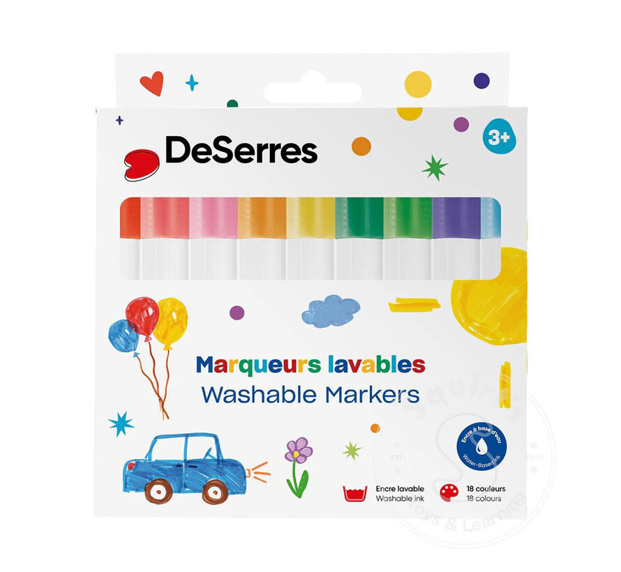 Set of 18 Washable Markers for Children