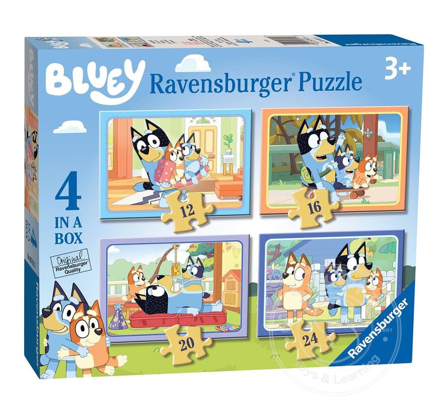 FINAL SALE Rav Bluey, 4 in a Box 12/16/20/24 Pc Puzzle (Damaged Box)