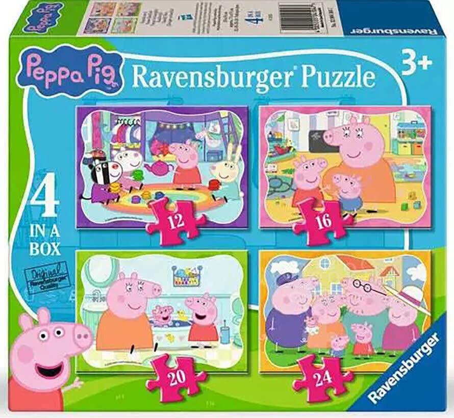 FINAL SALE Rav Peppa Pig,  Family Time - 12/16/20/24 Pc Puzzles (Damaged Box)