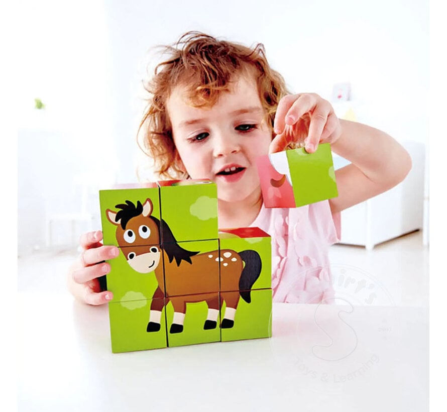 Hape Farm Wooden Block Cube Puzzle