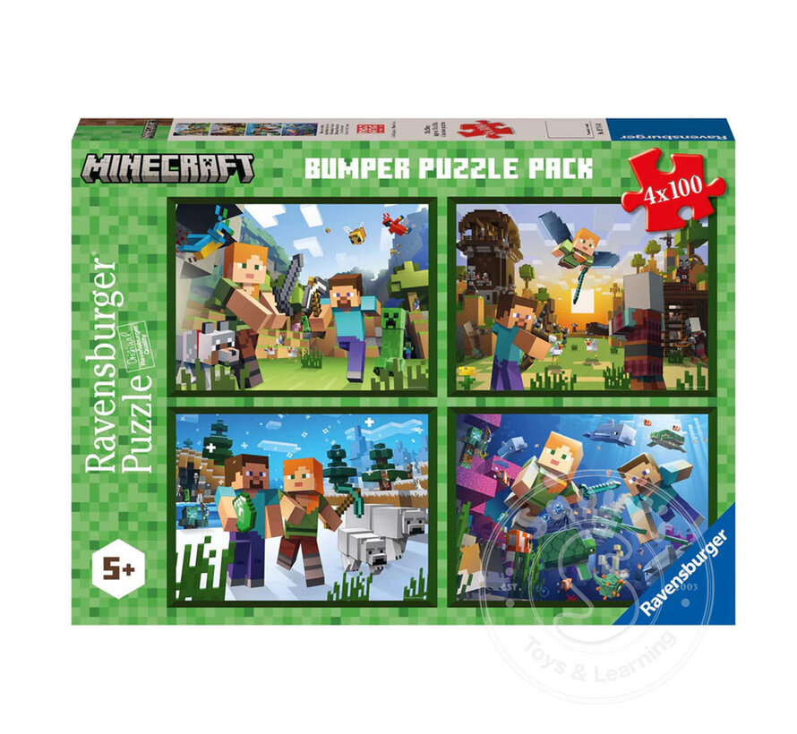 FINAL SALE Ravensburger Minecraft Puzzle 4 x 100pcs (Damaged Box Only)