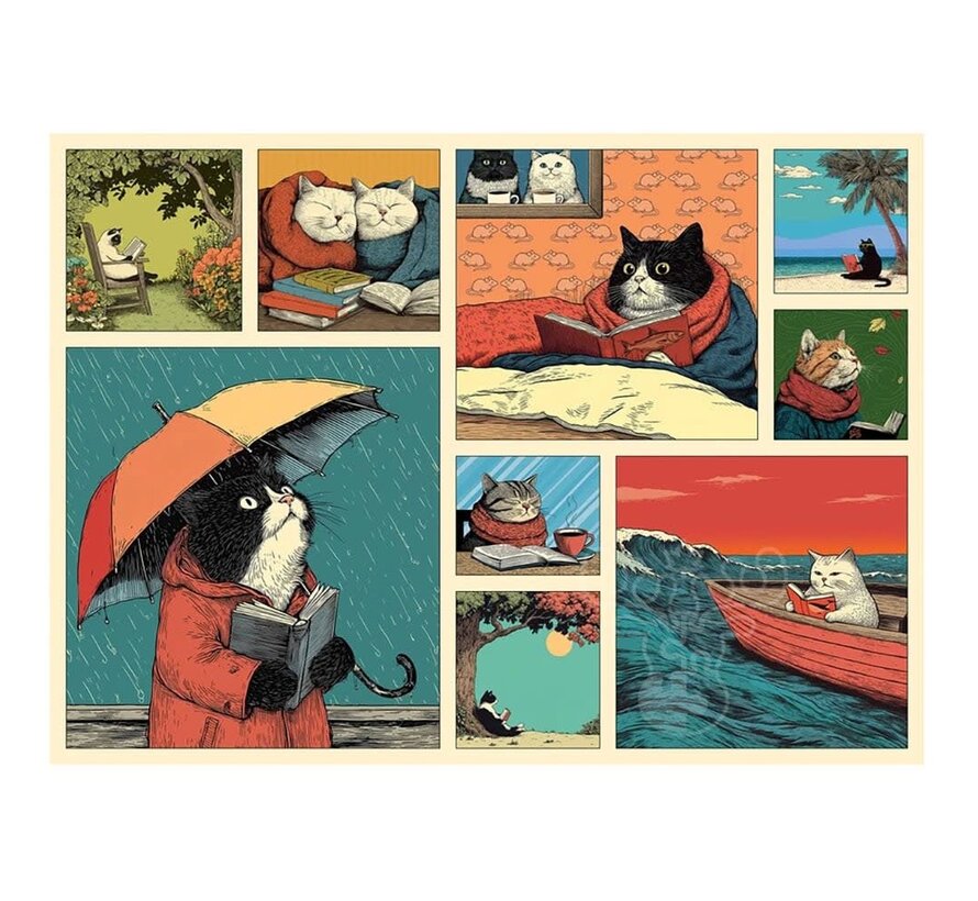Cobble Hill Cats Chillin' with Books Puzzle 500pcs