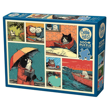 Cobble Hill Puzzles Cobble Hill Cats Chillin' with Books Puzzle 500pcs