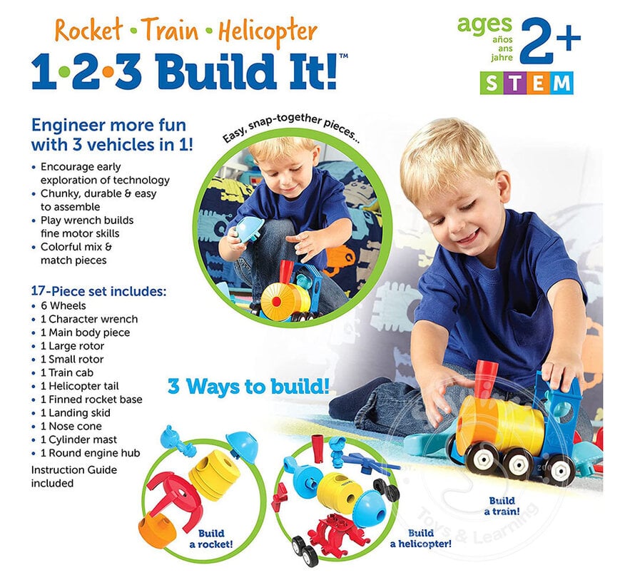FINAL SALE 1-2-3 Build It! Rocket-Train-Helicopter (Damaged Box)