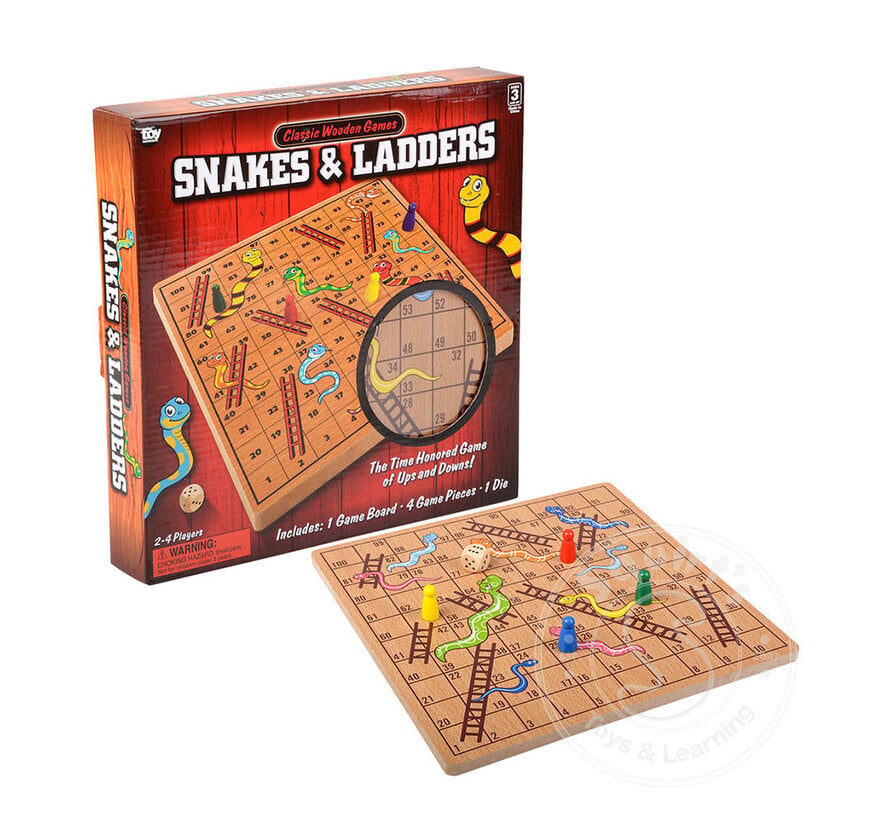 Wooden Snakes & Ladders Game