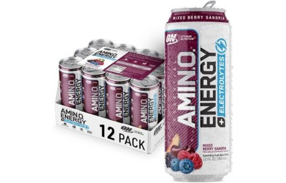 Optimum Nutrition Essential AMIN.O. Energy + Electrolytes RTD Mixed Berry Sangria 12 cans