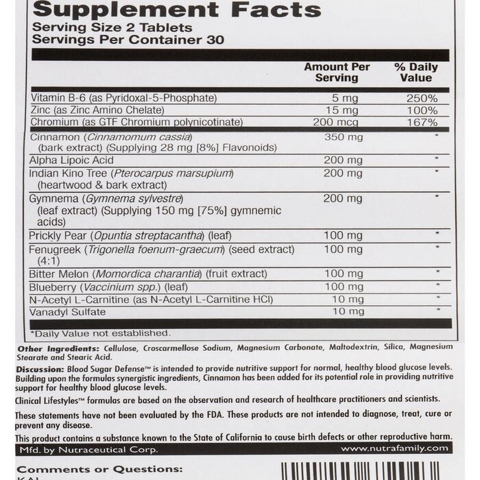 KAL Blood Sugar Defense - 60 Tablets