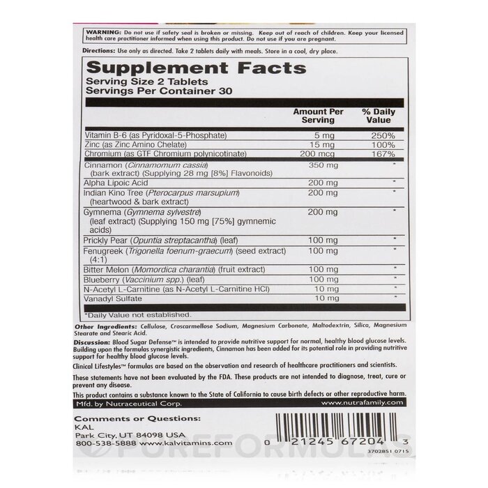 KAL Blood Sugar Defense - 60 Tablets