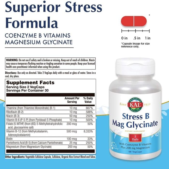 KAL Stress B Mag Glycinate - 60 Vegetarin Capsules