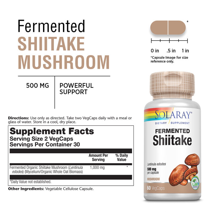 Solaray Fermented Shiitake Mushroom 500mg - 60 Vegetarian Capsules