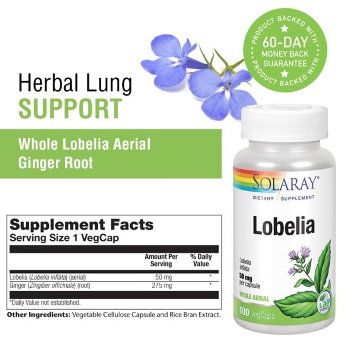 Solaray Lobelia 50mg - 100 Vegetarain Capsules