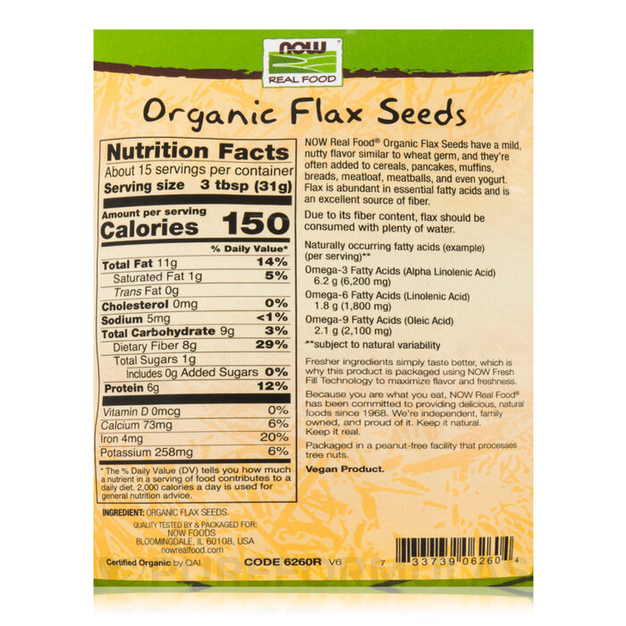NOW FOODS Organic Flax Seeds 16 oz