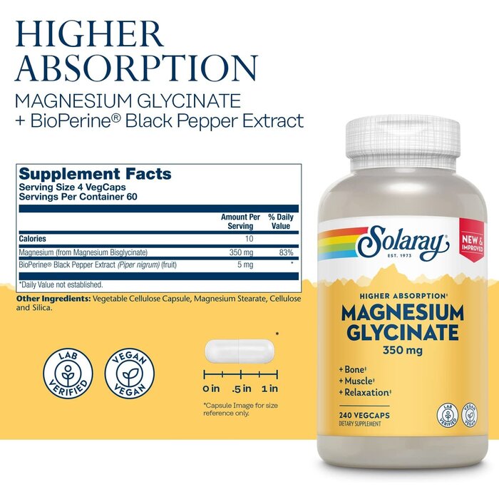 Solaray Magnesium Glycinate 350mg 120 caps