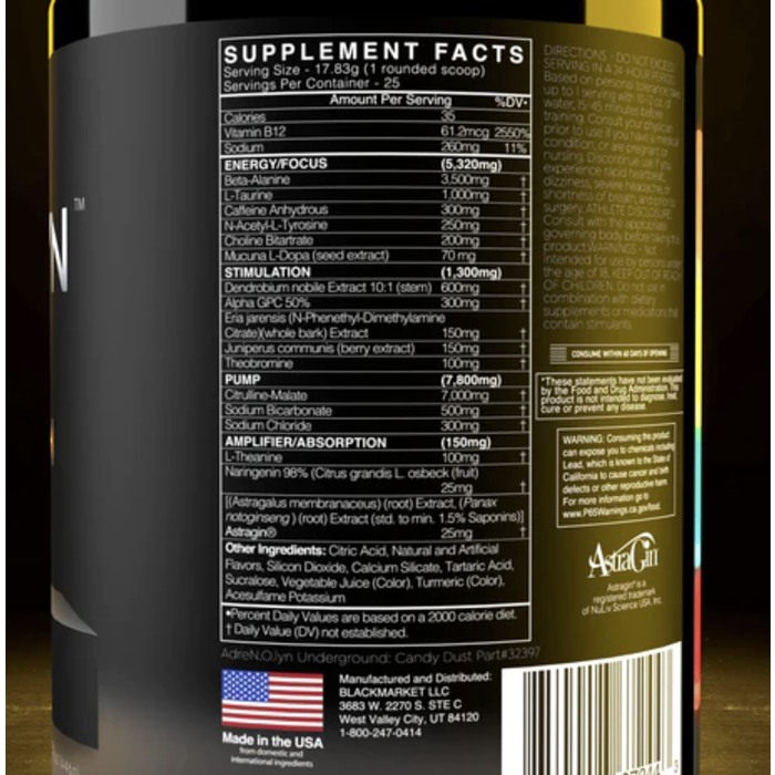 Blackmarket AdreNOlyn Pre Workout - Cinco De Mango - 447g