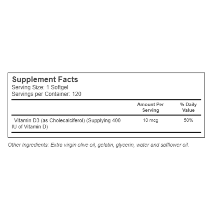 Solaray Vitamin D-3 -- 10 mcg - 120 Softgels