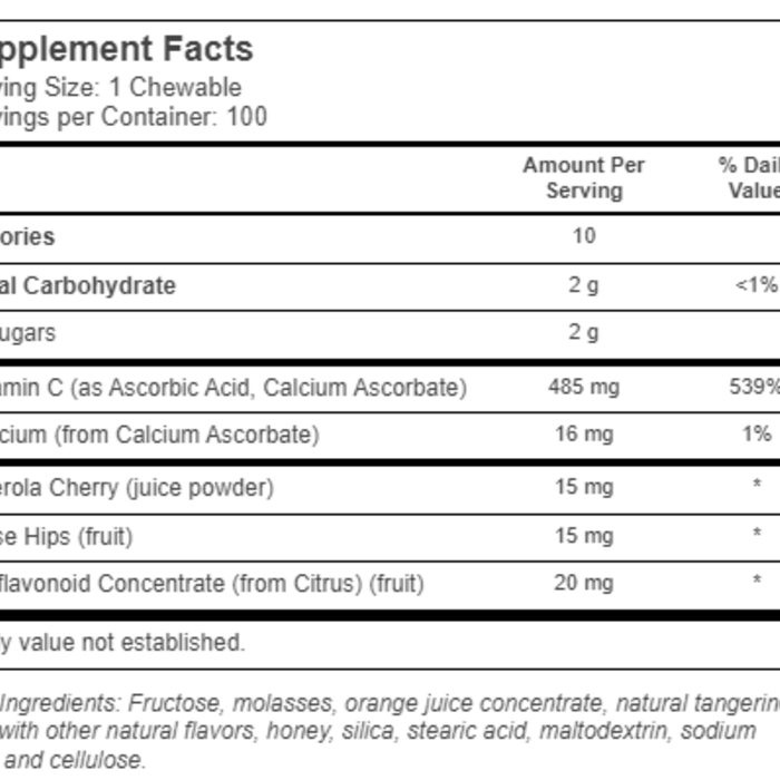 Solaray Buffered Vitamin C Chewables Orange -- 485 mg - 100 Chewables