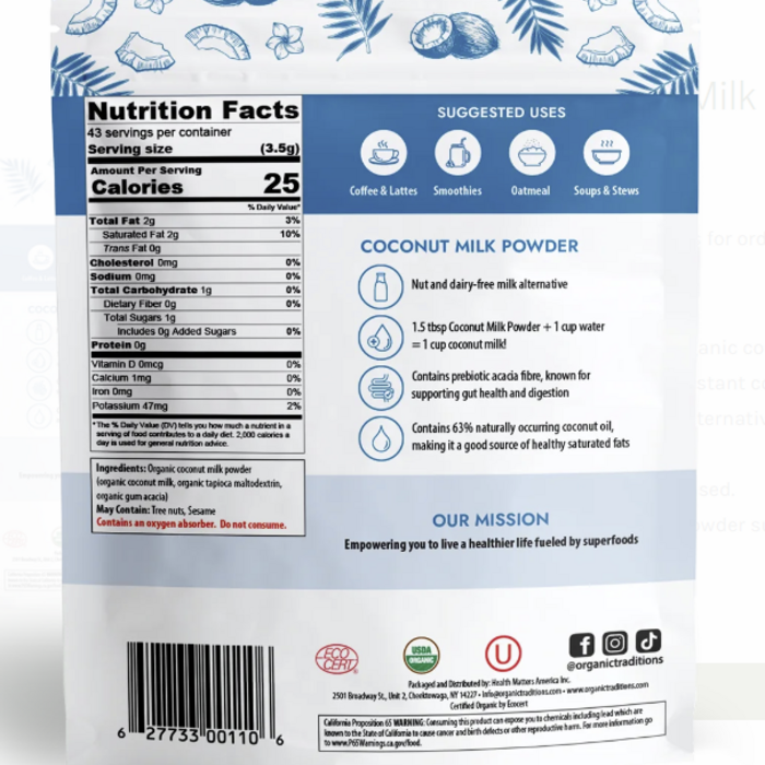 Organic Traditions Coconut Milk Powder 5.3 oz
