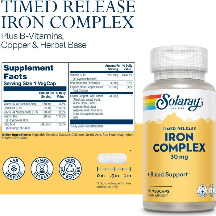 Solaray Time Released Iron 30mg 60 caps