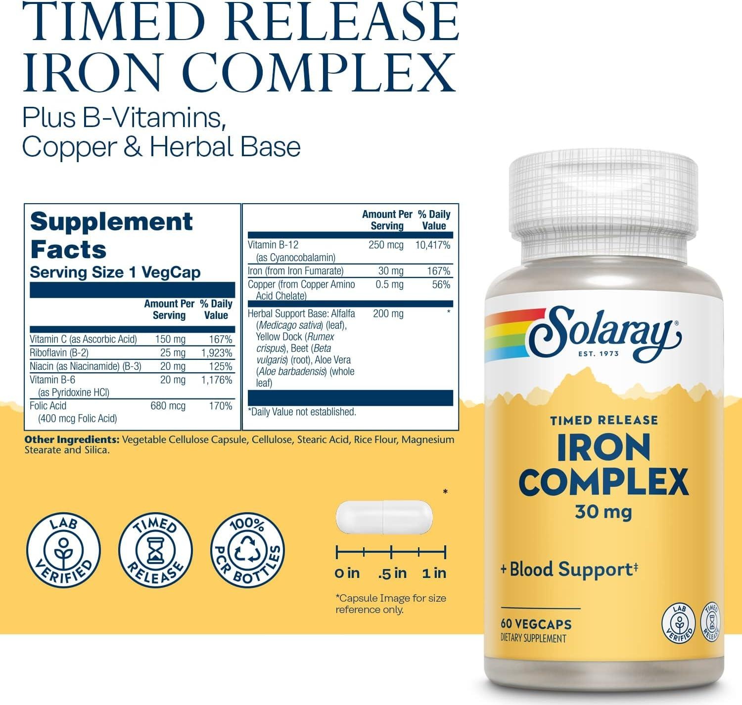Solaray Time Released Iron 30mg 60 caps