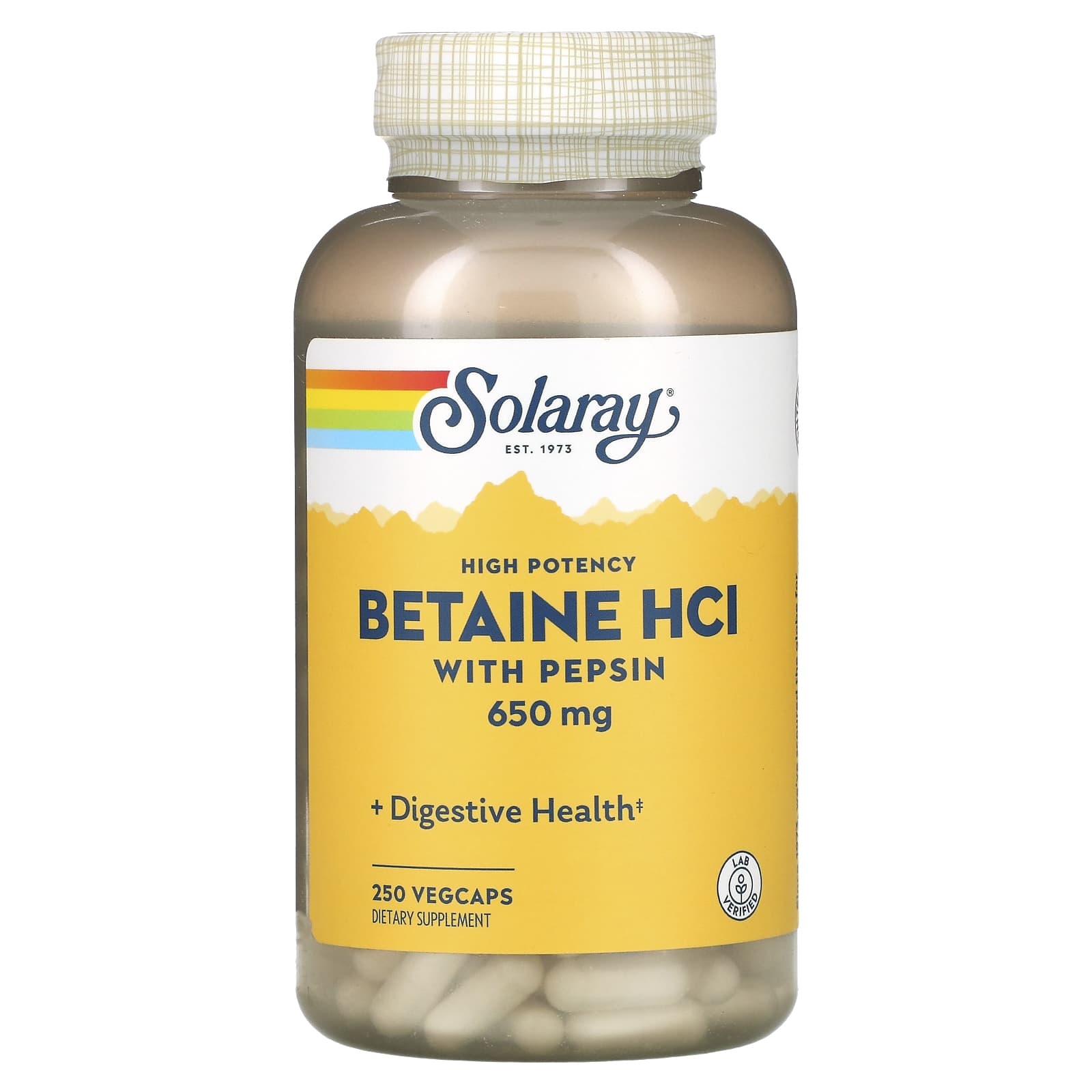 Solaray Betaine HCL W/ Pepsin 650mg 250 capsules