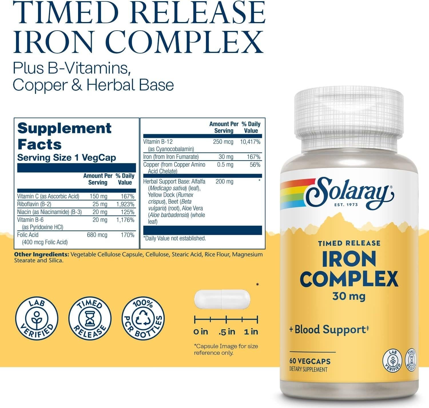 Solaray Time Released Iron 30mg 60 caps
