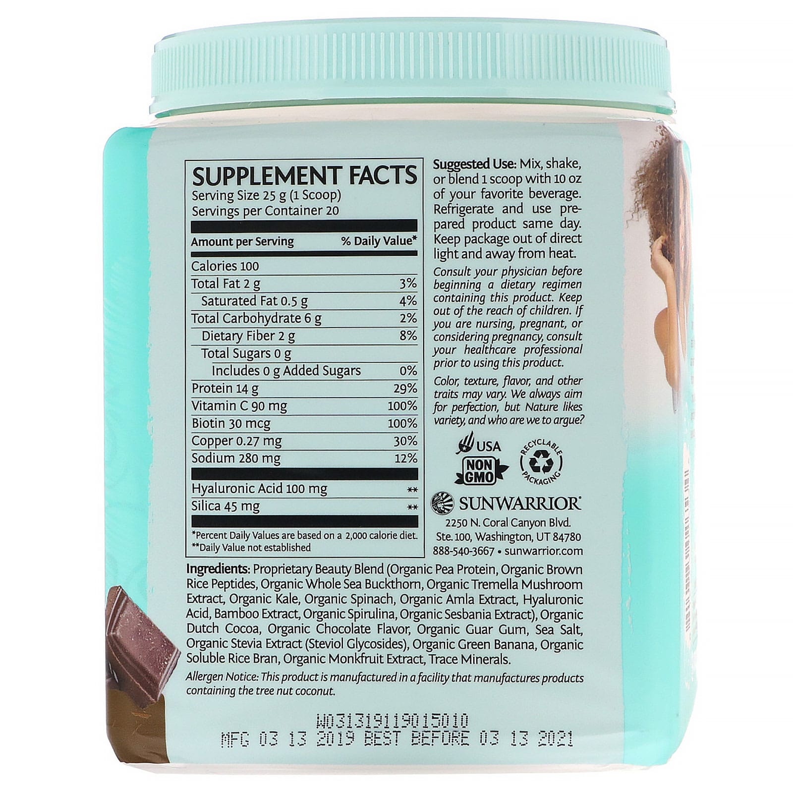 Sunwarrior Sunwarrior Collagen Building Protein Peptides - Chocolate Fudge, 500 g