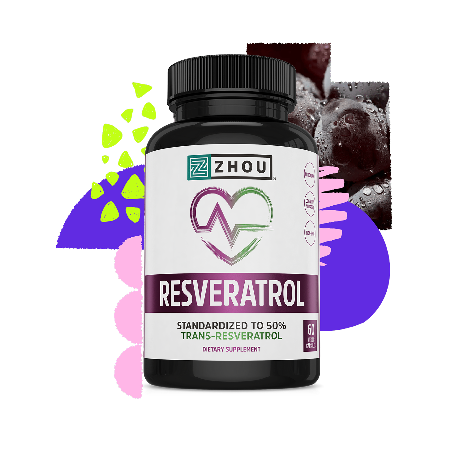 Zhou Nutrition Zhou Nutrition Resveratrol - 60 Veggie Capsules