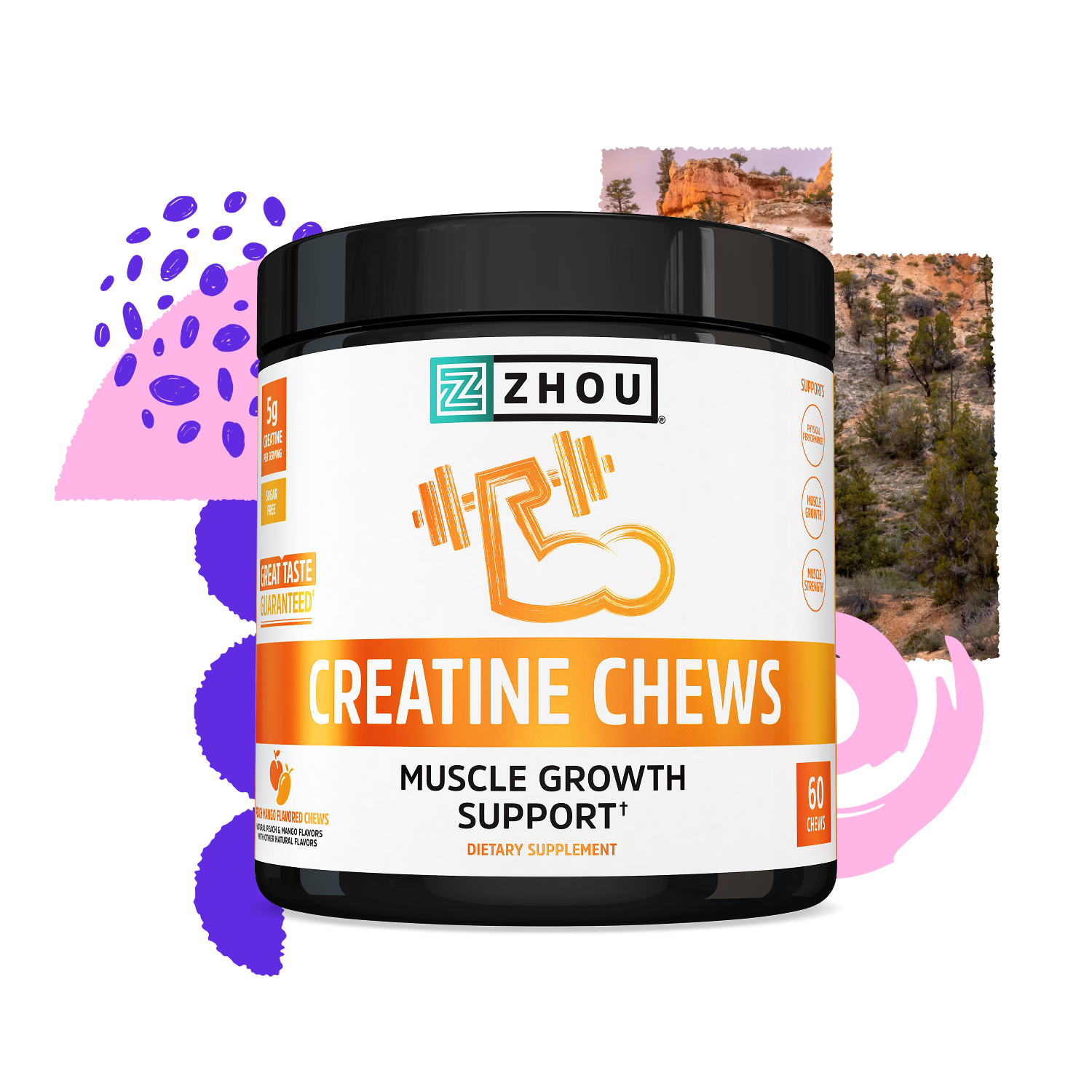 Zhou Nutrition Zhou Nutrition Creatine Chews - Peach Mango - 60 Chews