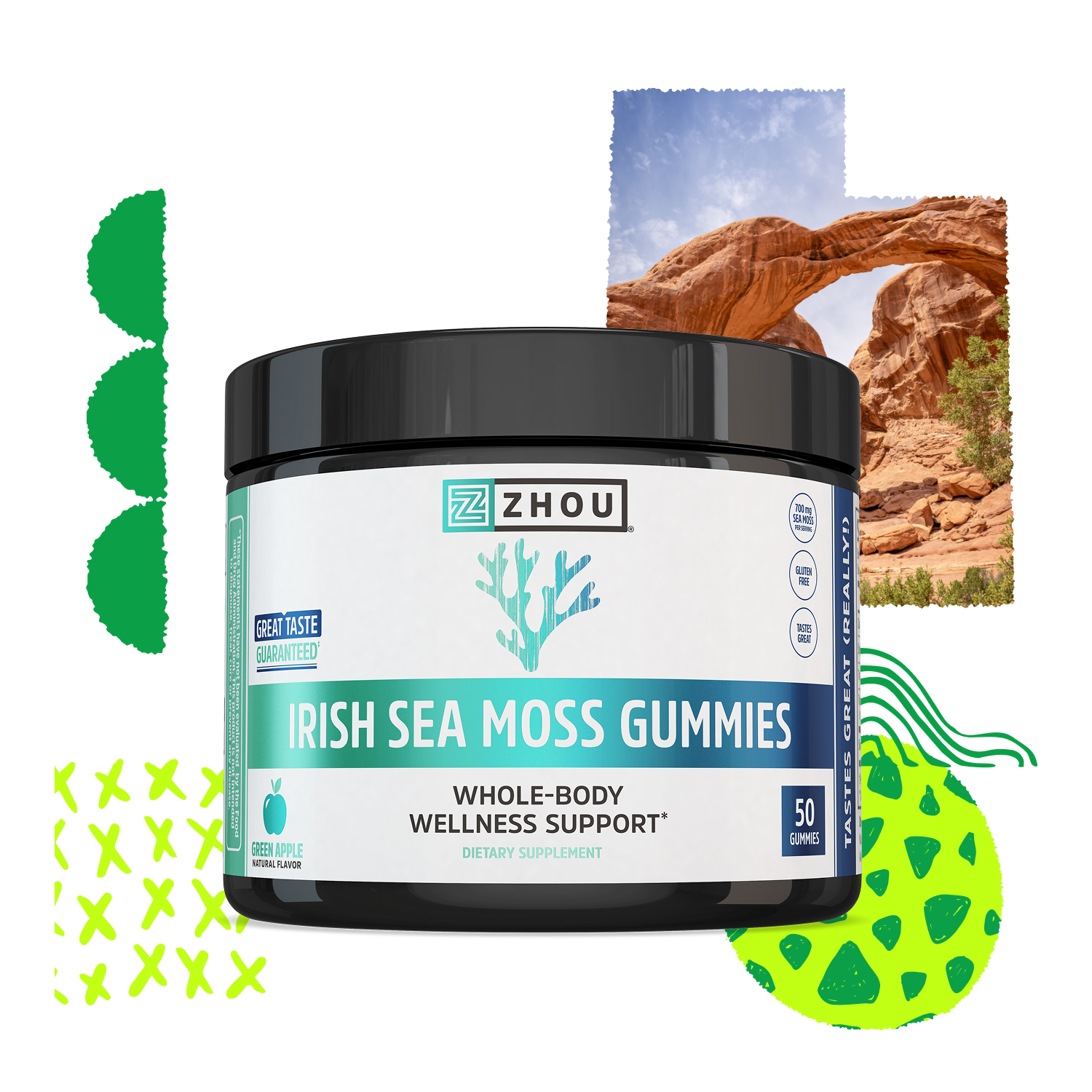 Zhou Nutrition Zhou Nutrition Irish Sea Moss Gummies - Green Apple - 50 Gummies