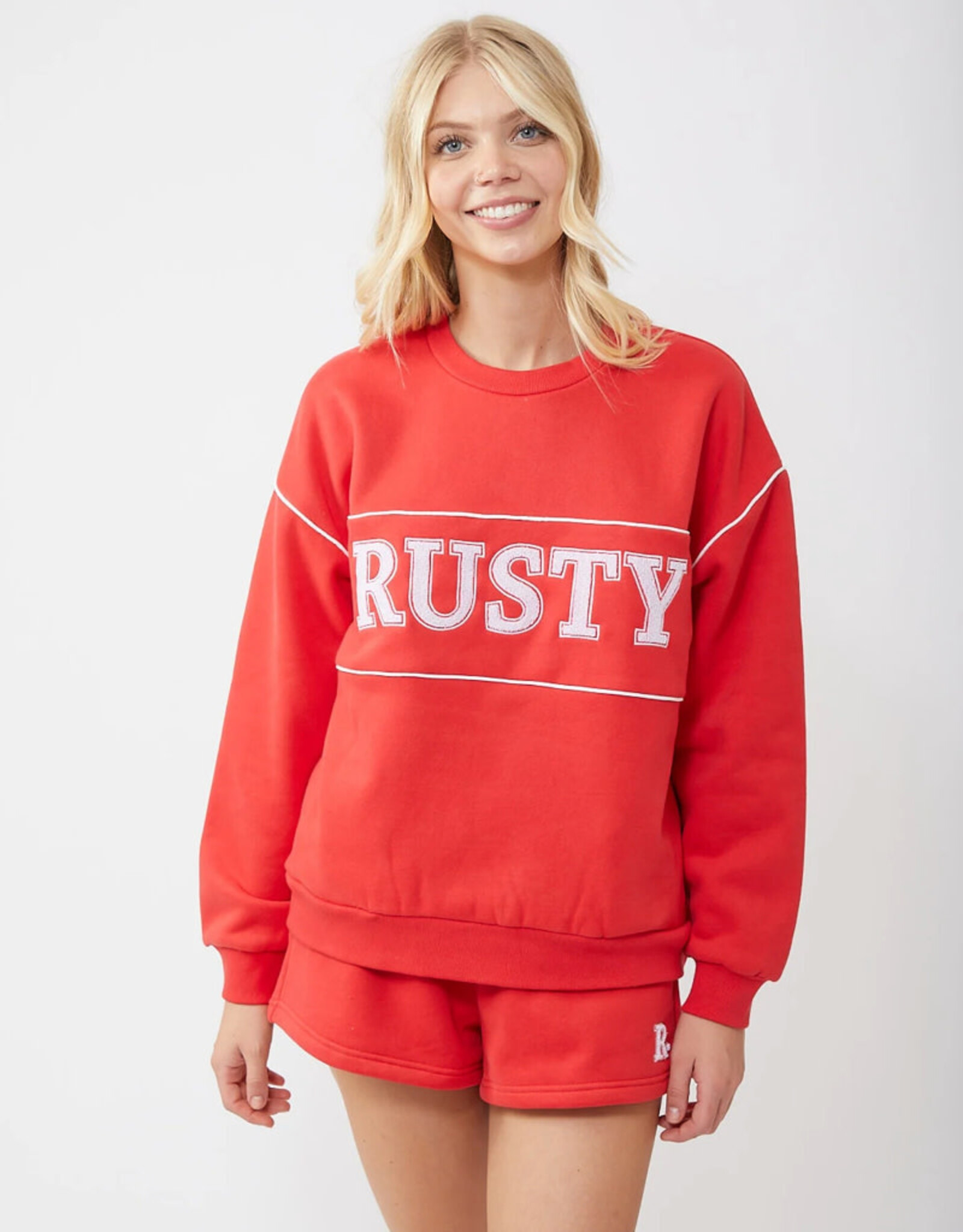 Rusty Rusty Line Oversize Crew Fleece Radiant Red