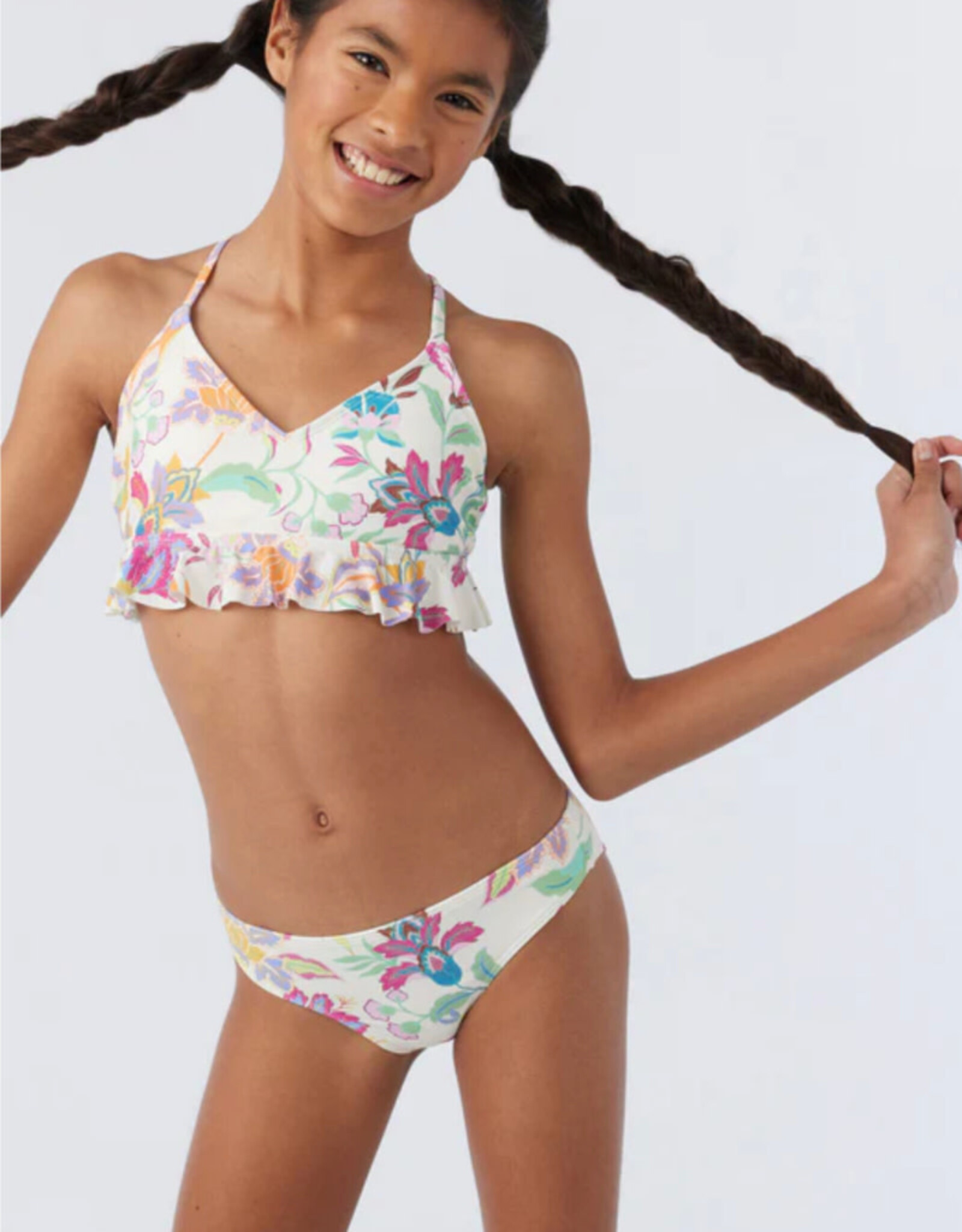 O'Neill O'Neill Girls Villa Floral Peplum Tri Swim Set Vanilla