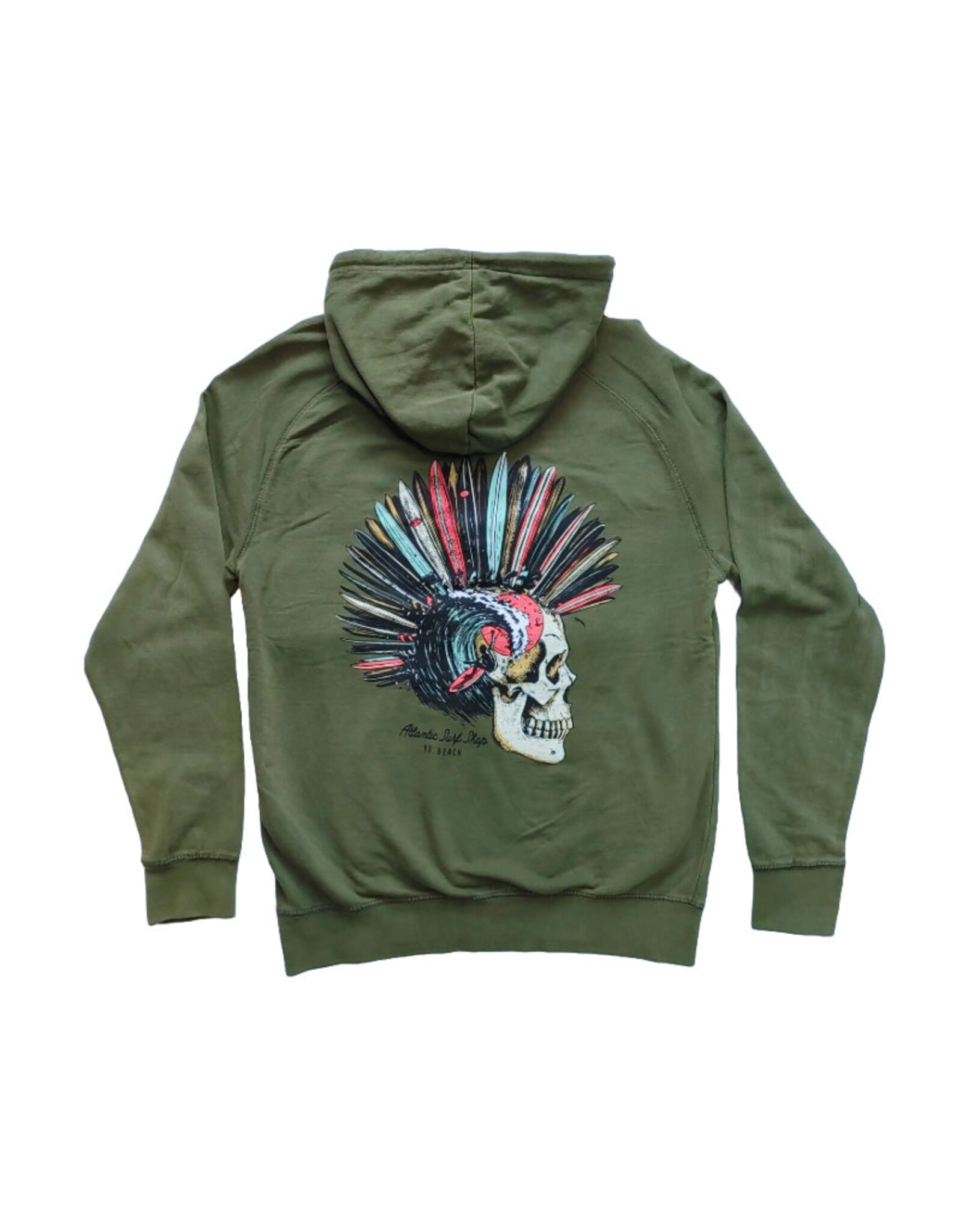 Atlantic Surf Co Atlantic Surf Shop Quiver Skull Vintage Hoodie Military Green