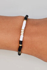 Pura Vida Pura Vida Black & White Vinyl Disc Stretch Bracelet Gold