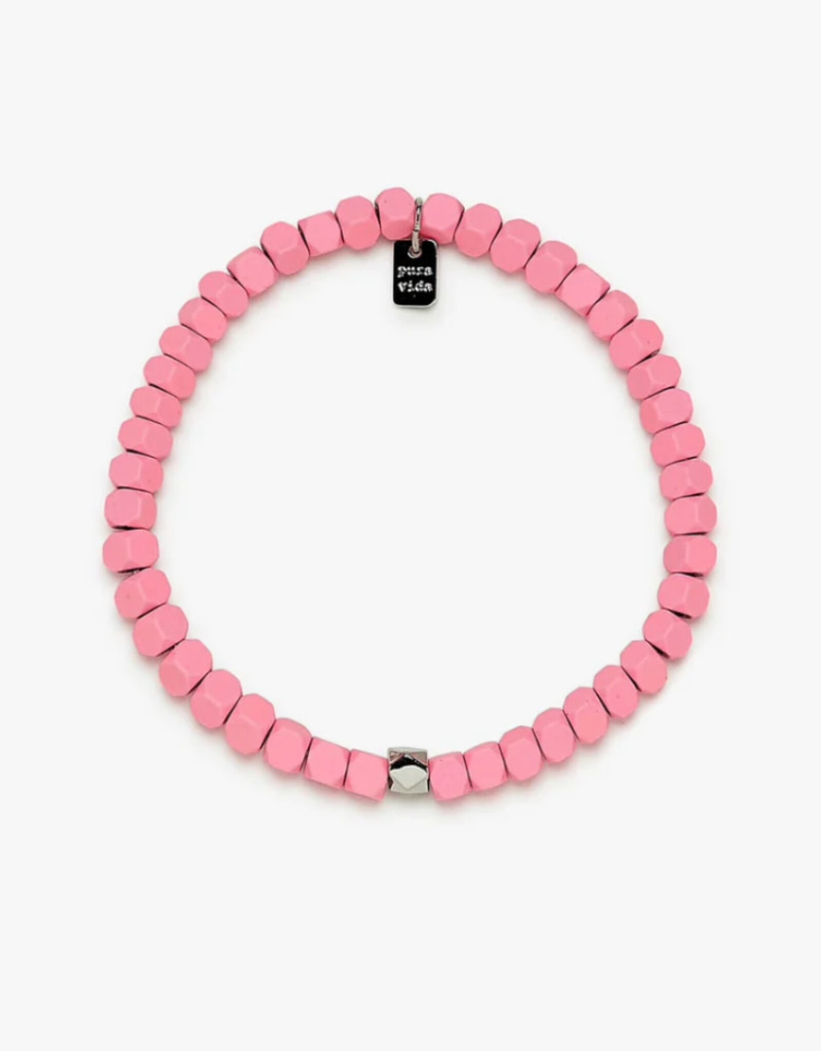 Pura Vida Pura Vida Coated Hematite Stretch Bracelet Pink