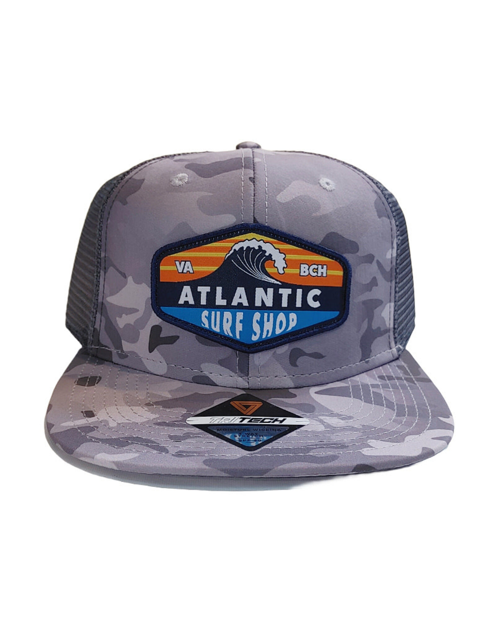 Atlantic Surf Co Atlantic Surf Shop Wave Patch Trucker Hat Grey Camo