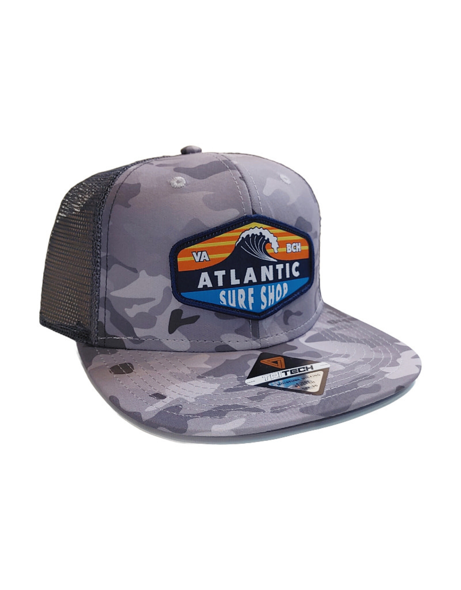 Atlantic Surf Co Atlantic Surf Shop Wave Patch Trucker Hat Grey Camo