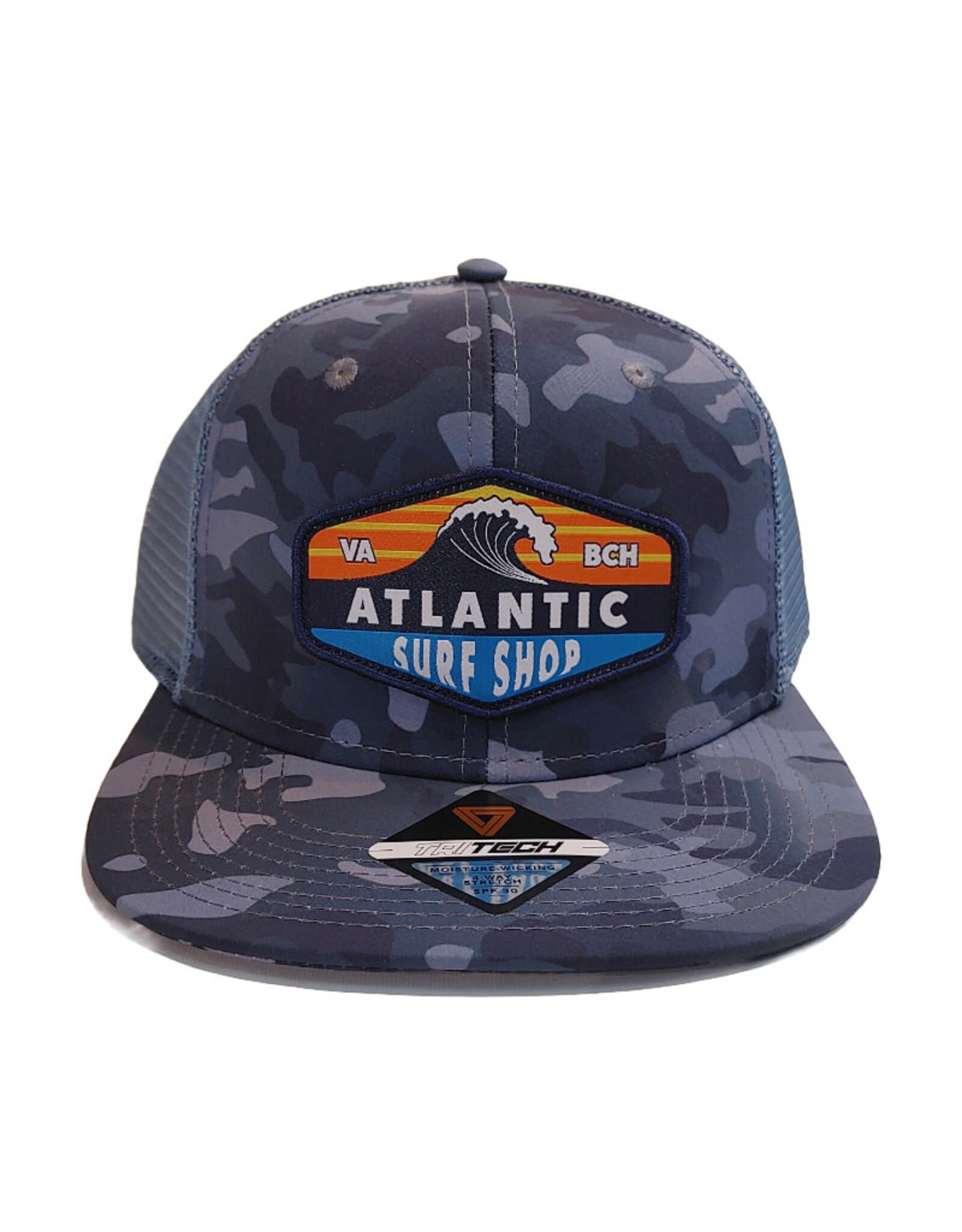 Atlantic Surf Co Atlantic Surf Shop Wave Patch Trucker Hat Blue Camo