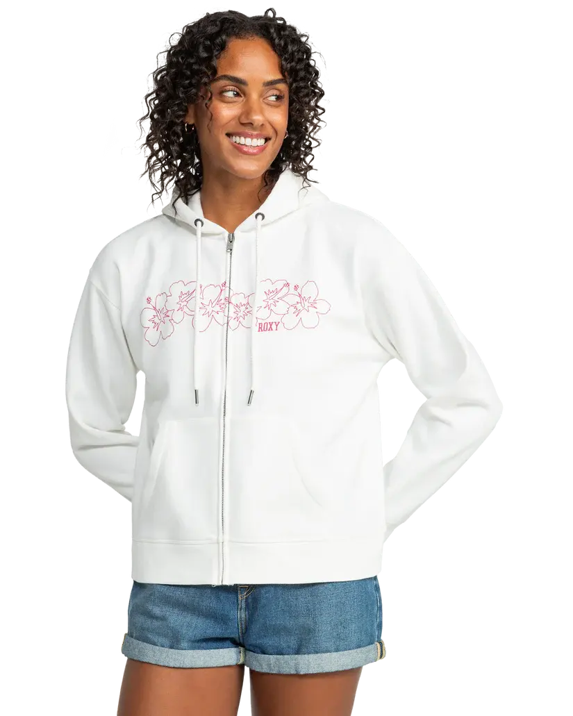 Roxy Roxy Team Aloha Evening Hike Zip Hoodie Snow White Atlantic Surf Shop