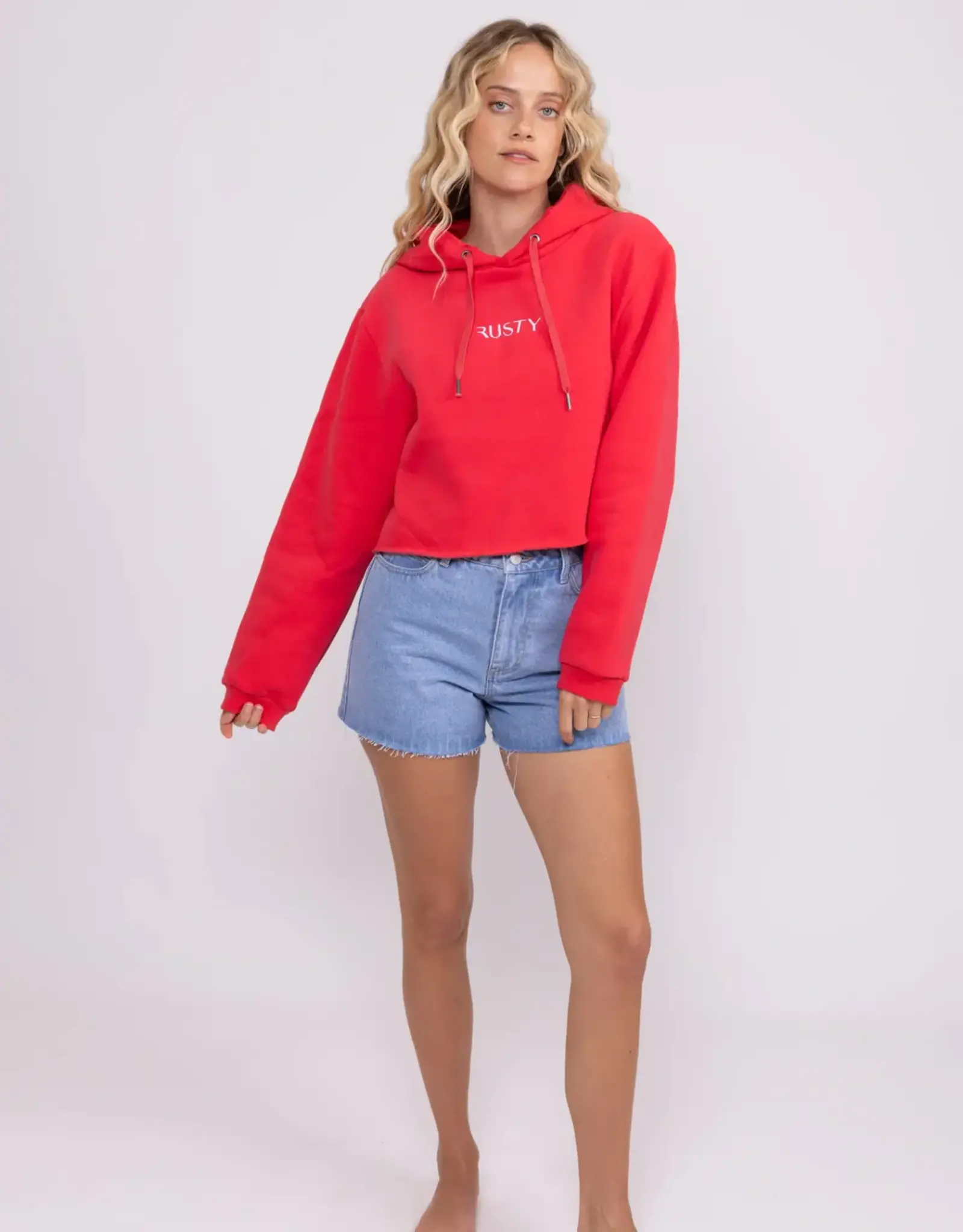 Rusty Rusty Signature Crop Hooded Fleece Magenta