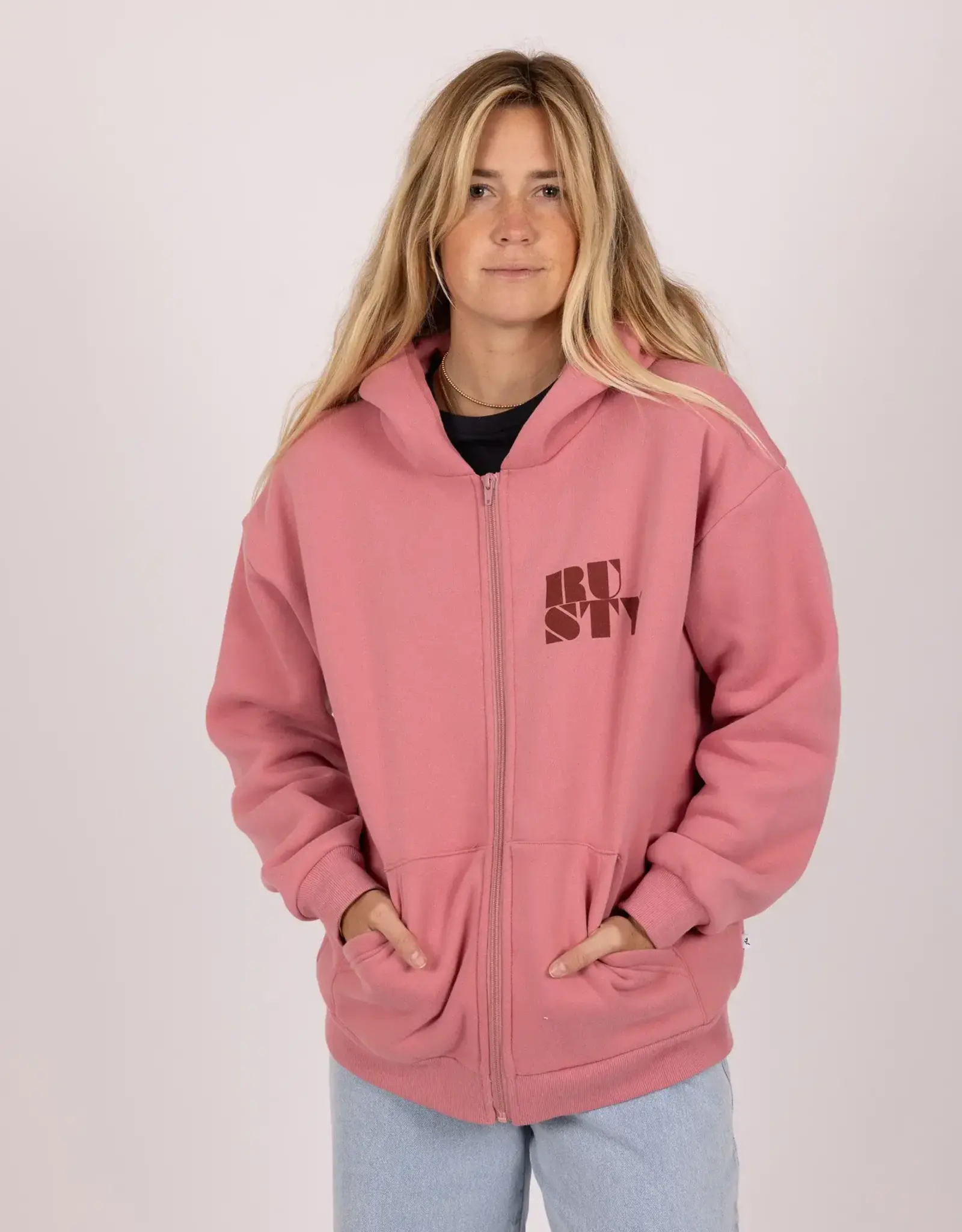 Rusty Rusty Alana Oversized Zip Hooded Fleece Mauve