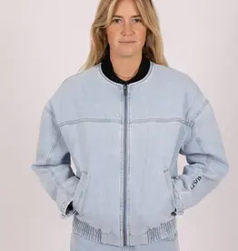 Rusty Rusty Mel Oversized Denim Bomber Jacket Sky Blue