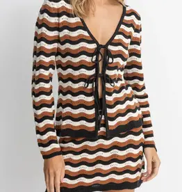 Rhythm Rhythm Venice Knit Long Sleeve Tie Front Top Black