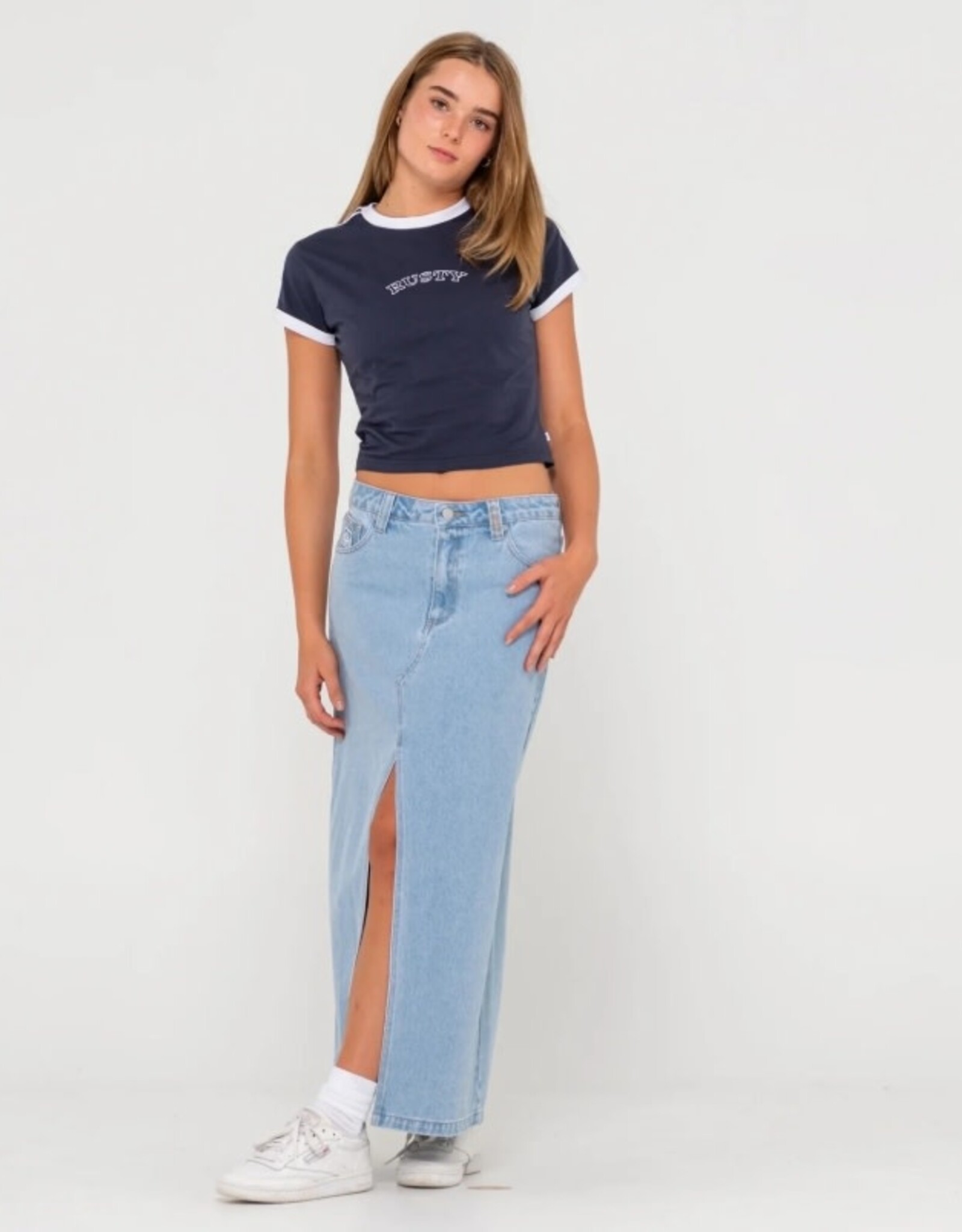 Rusty Rusty Celeste Low Rise Denim Maxi Skirt Sky Blue Heather