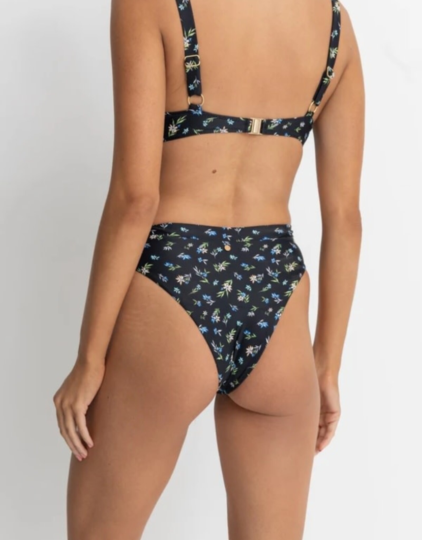 Rhythm Rhythm Fleur Floral Deep V Hi Waist Bikini Pant Black