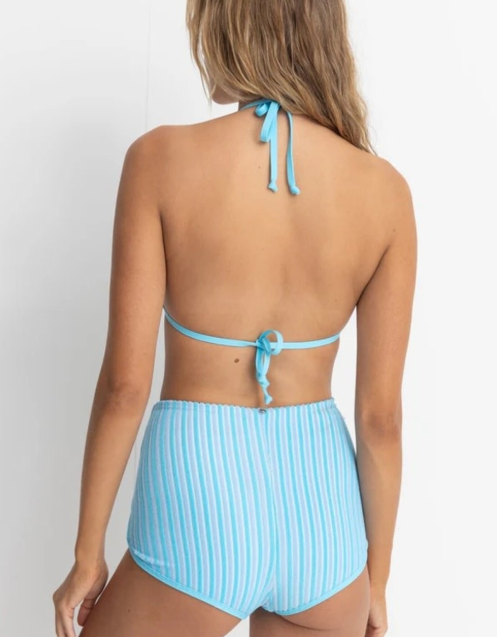 Rhythm Rhythm Terry Sands Stripe Fixed Halter Triangle Bikini Top Blue